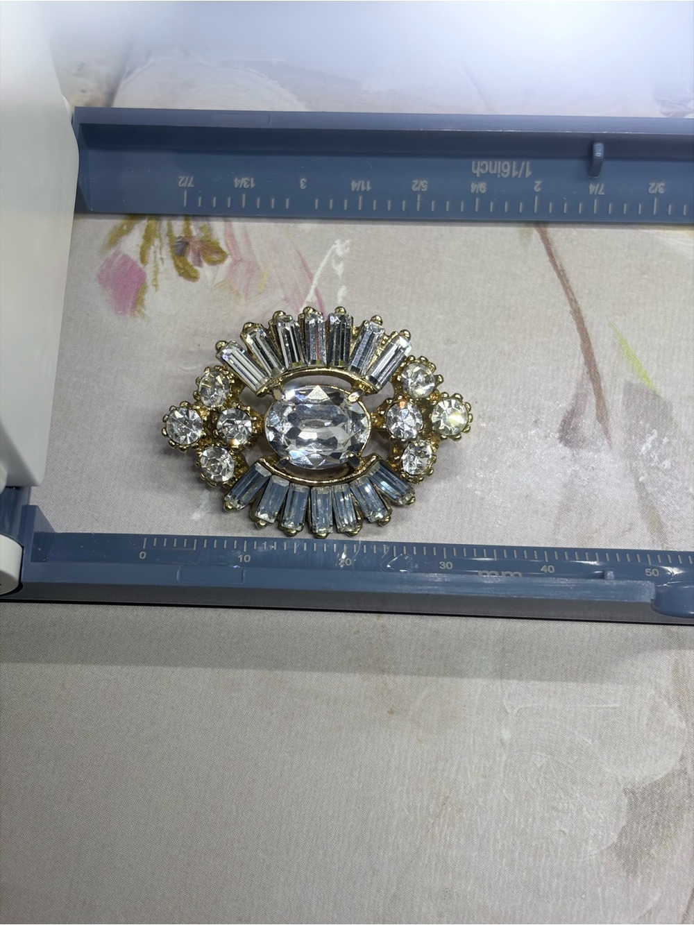 Vintage Gold-Tone Brooch with Clear and Blush Crystals